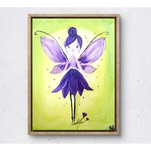 WS original purple fairy painting 14X11 canvas acrylic abstract modern wall art